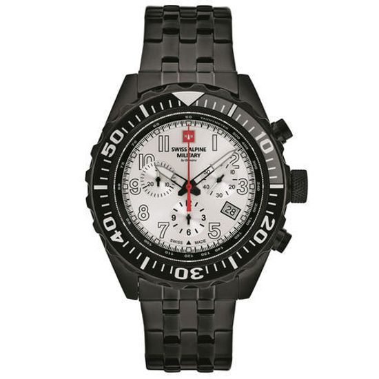 С браслетом Мужские наручные часы с черным браслетом Swiss Alpine Military 7076.9172 chrono 44mm 10ATM