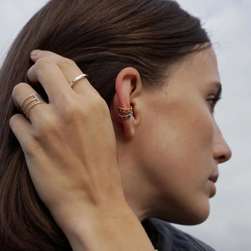 Серьга-кафф Серебряная Цепь