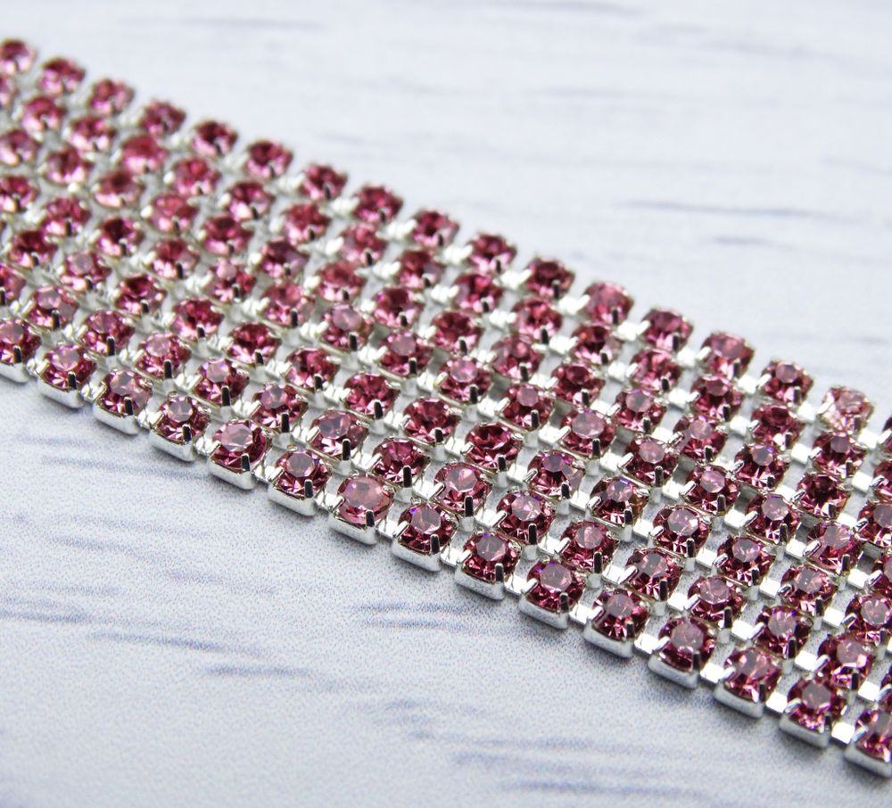 ЦС006СЦ2 Стразовые цепочки (серебро), цвет: Розовый, размер: 2 мм, 70 см/упак.