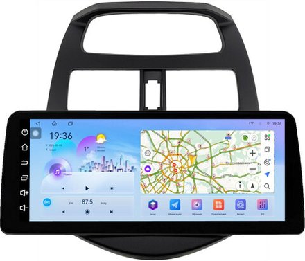 Магнитола для Chevrolet Spark M300 2009-2022, Ravon R2 (рамка матовая) - FarCar монитор 12.3" 2K QLED на Android 14, TS10, CarPlay, 4G SIM-слот