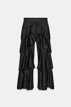 ZARA БРЮКИ С ВОЛАНАМИ И РАМИ — ZW COLLECTION, ЧЕРНЫЙ