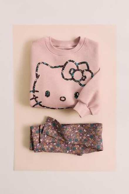 ZARA КОМПЛЕКТ ТОЛСТОВКА И ЛЕГГИНСЫ С ЦВЕТАМИ HELLO KITTY © SANRIO, ЦВЕТ РОЗОВОГО МЕЛА