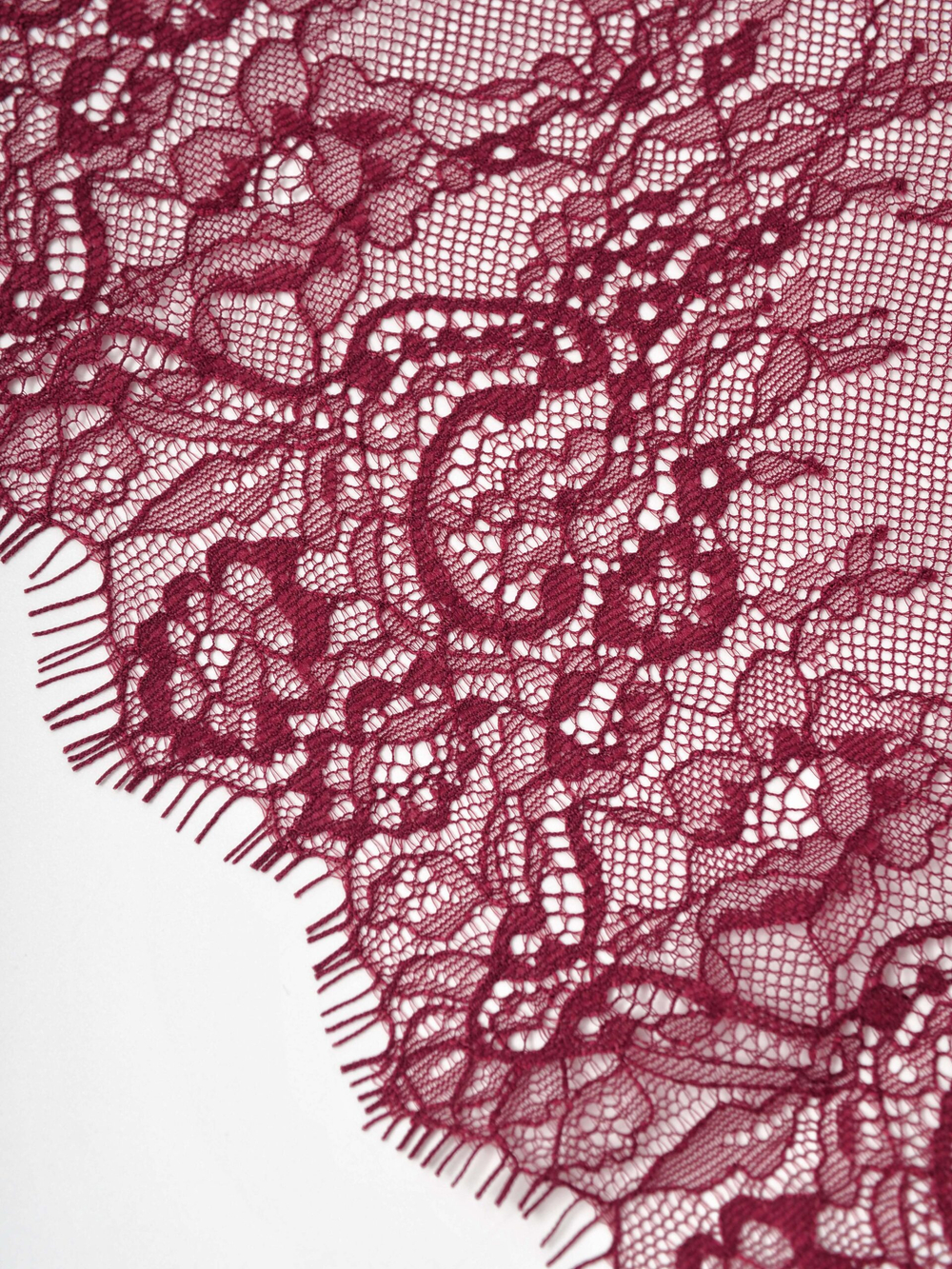 Кружево шантильи бордовое неэластичное ширина 24 см купон 2.9 м