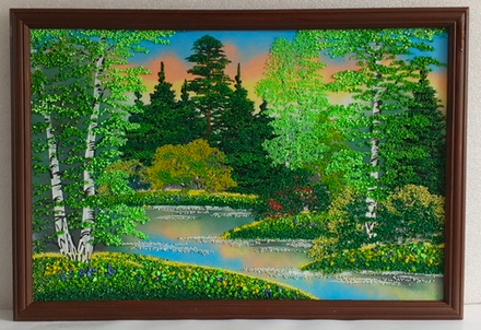 Картина " Летнее утро" рисованная камнем 65-45см