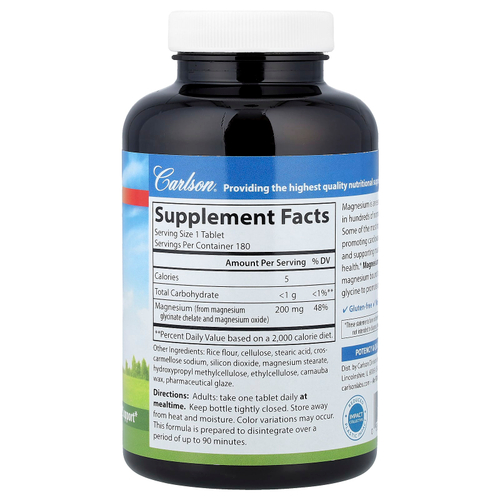 Carlson, глицинат магния, 200 мг, 180 таблеток