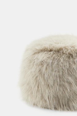 ZARA ШАПКА ИЗ МЕХА, СЕРЫЙ