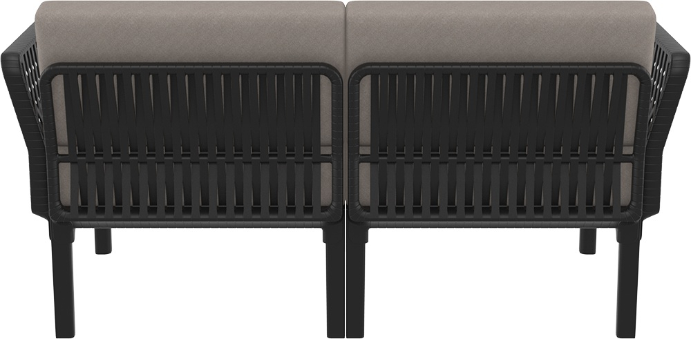 Диван пластиковый двухместный с подушками Siesta Contract Portofino Lounge, черный, светло-коричневый