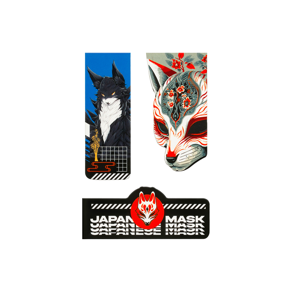Закладки магнитные для книг "Kitsune", 3шт., матовая ламинация, фольга, MESHU