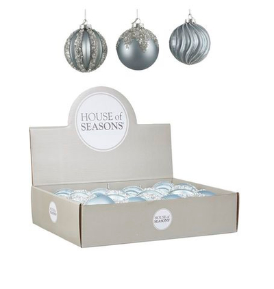 Набор елочных игрушек 12шт 8см House of Seasons Шар голубой 3 вида 84021