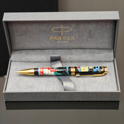 Коллекционная шариковая ручка Parker "Ingenuity Black GT" с поворотным механизмом "Москва" с ручной росписью в коробке