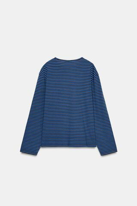 ZARA ФУТБОЛКА В ПОЛОСКУ С ДЛИННЫМИ РУКАВАМИ, КОРИЧНЕВО-СИНИЙ