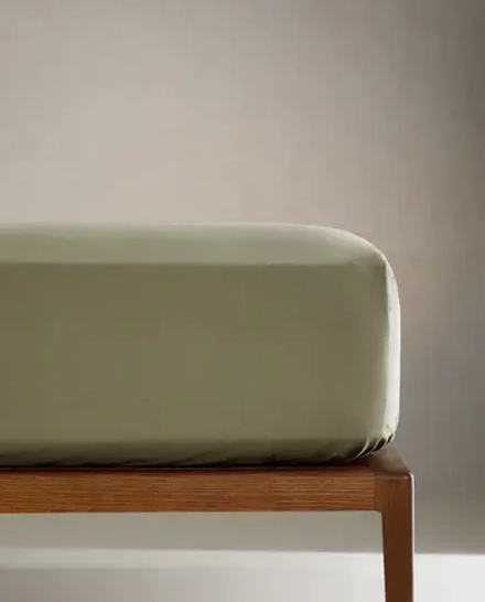 ZARA HOME (200 НИТЕЙ) НАТЯЖНАЯ ПРОСТЫНЯ ИЗ ХЛОПКА ПЕРКАЛЬ, ЗЕЛЕНЫЙ