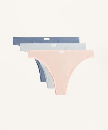 OYSHO Набор из 3 пар трусов-бразильяно из хлопковой смеси в рубчик, синий