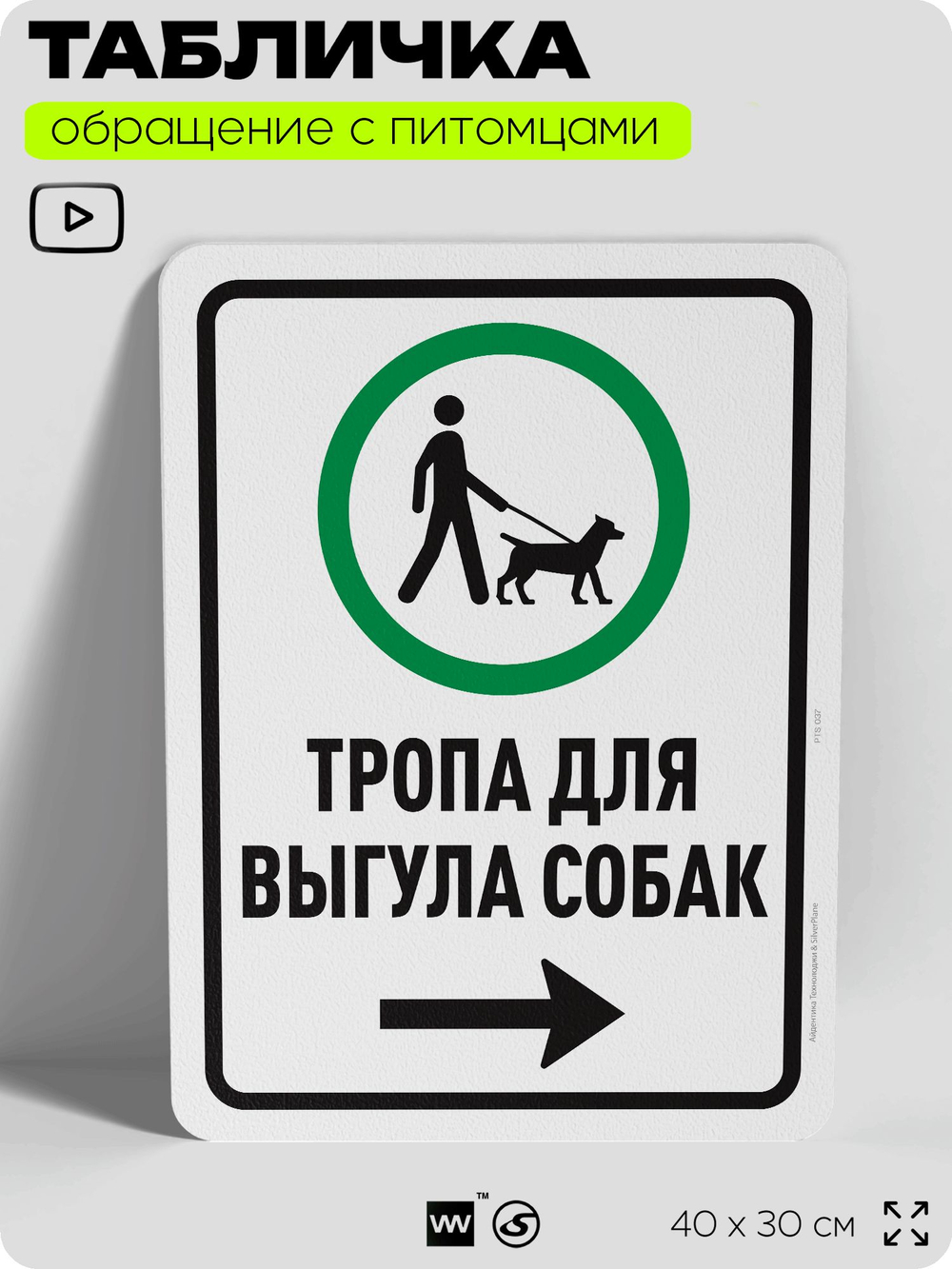 Табличка "Тропа для выгула собак" на дверь и забор, для двора, дома, подъезда, 40х30 см, Silver Plane x Айдентика Технолоджи
