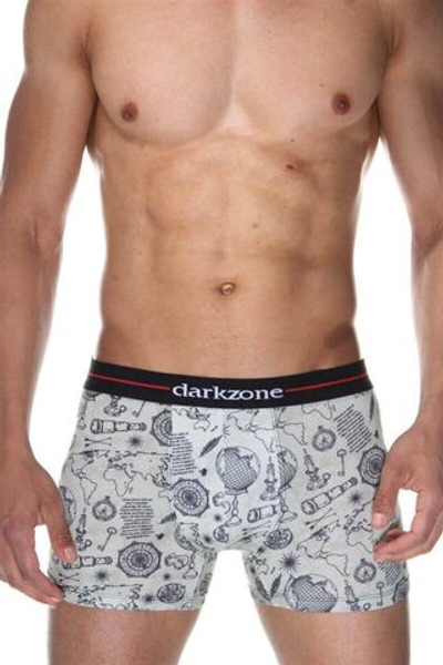 Светло-серые мужские трусы-боксеры с географическим принтом (Размер: S) (Цвет: светло-серый)