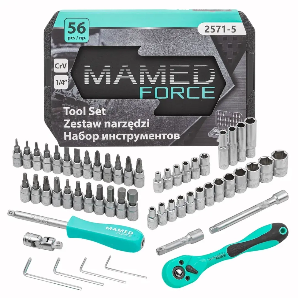 Набор инструментов PROFI 56пр. 1/4''(6гр)(4-14мм,Е4-Е10) MAMEDFORCE MF-2571-5