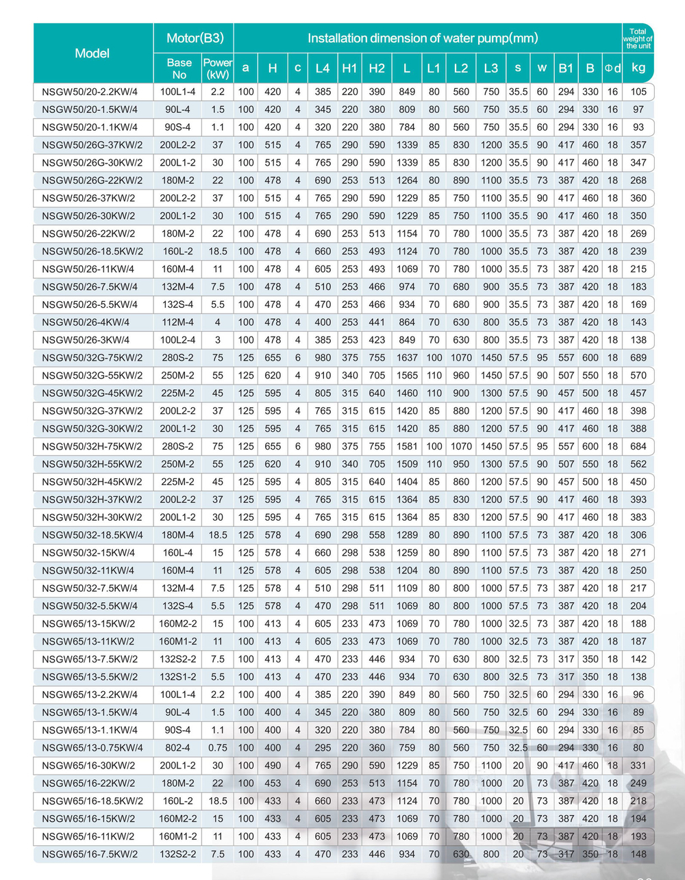 Консольный центробежный насос серии NSGW, Shimge