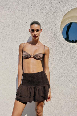 ZARA ЮБКА-ШОРТЫ С ЖАТКОЙ И ВОЛАНАМИ, КОРИЧНЕВЫЙ