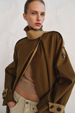 ZARA ДЛИННЫЙ КОМБИНИРОВАННЫЙ ТРЕНЧ — ZW COLLECTION, МЯГКИЙ КАШТАНОВЫЙ