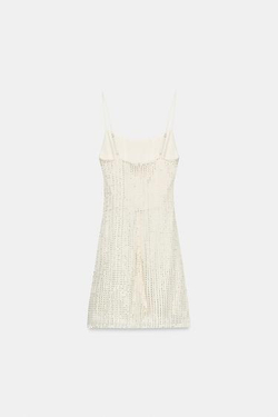 ZARA МИНИ-ПЛАТЬЕ СО СБОРКАМИ И БЛЁСТКАМИ, КАВА