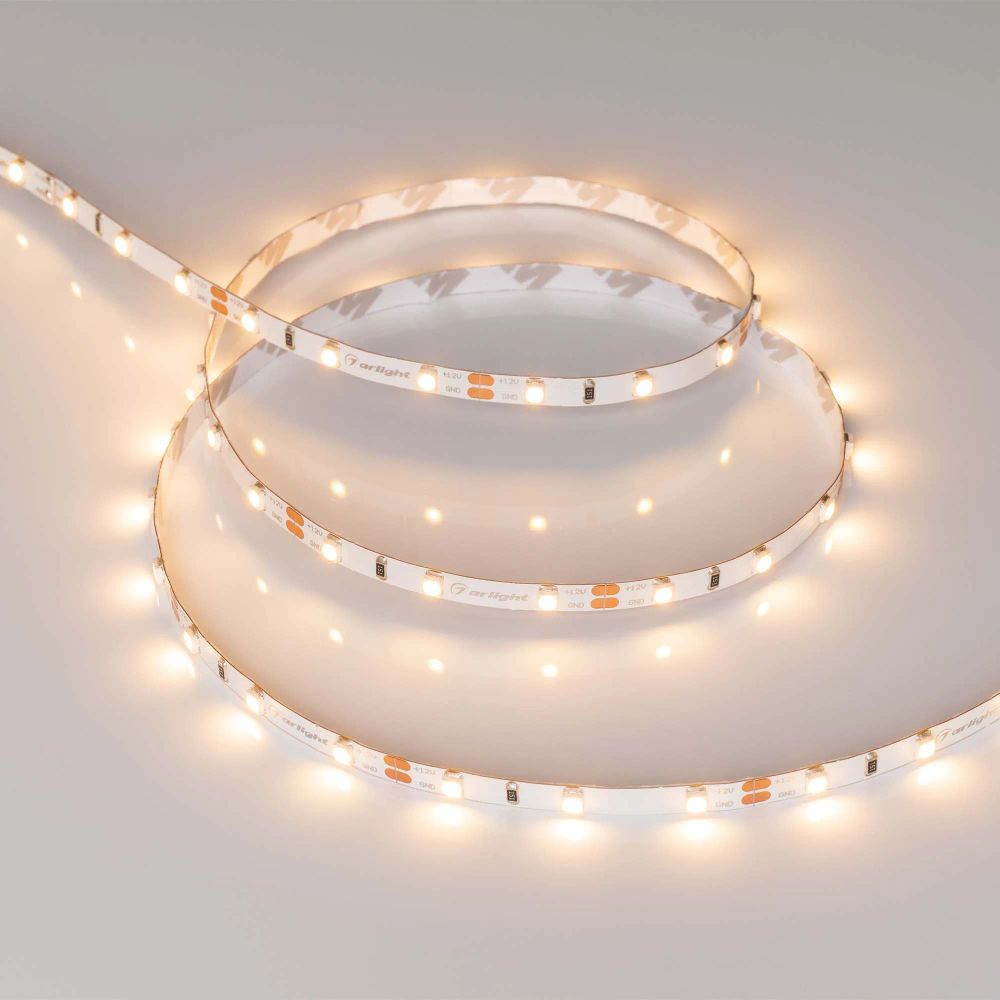Светодиодная лента RT-A60-5mm 12V Warm3000 (4.8 W/m, IP20, 2835, 5m) (Arlight, узкая) 028614(2)