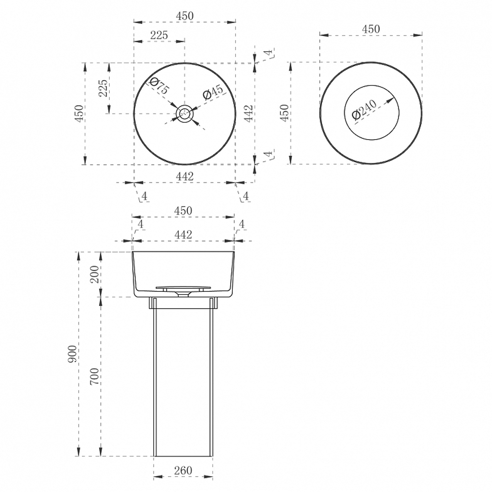 Раковина Abber Kristall 45 AT2702Onyx Черная