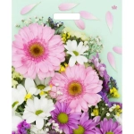 Пакет ПЭ с вырубной ручкой 38+6см(Нежные герберы) Глянцевый Тик (комплект 50 шт)