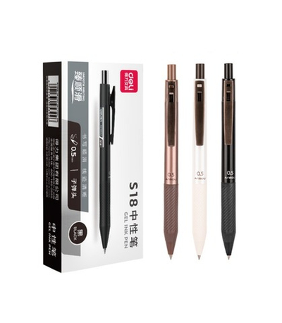 Ручка гелевая Deli автомат 0.5мм, черная, резиновый манжета S18-BL