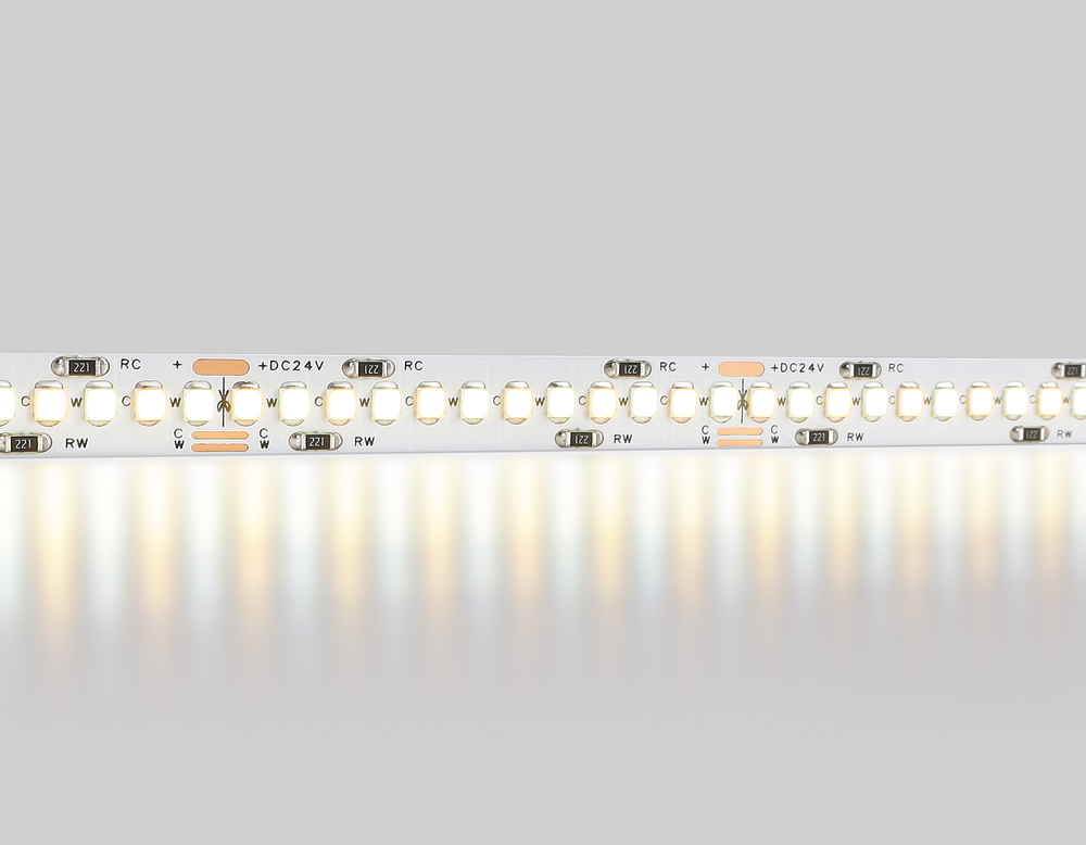 Светодиодная лента с регулировкой температуры света GS4151 2835 240Led/ 18W m/ 24V IP20 CCT 3000-6500K/ 5000*10*1.2mm/ кратность резки 50mm (3 конт.)