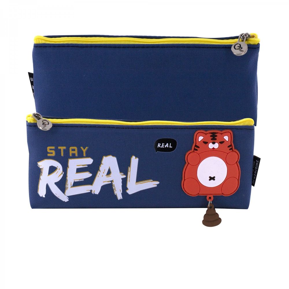 Пенал - косметичка, Alingar, ПВХ, молния, 85 х 215 мм, "Star Real", синий/желтая молния (красный котик)