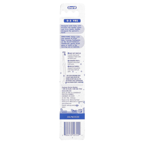 Oral-B, детская зубная щетка, очень мягкая, для детей 0–3 лет, Disney, 1 шт.