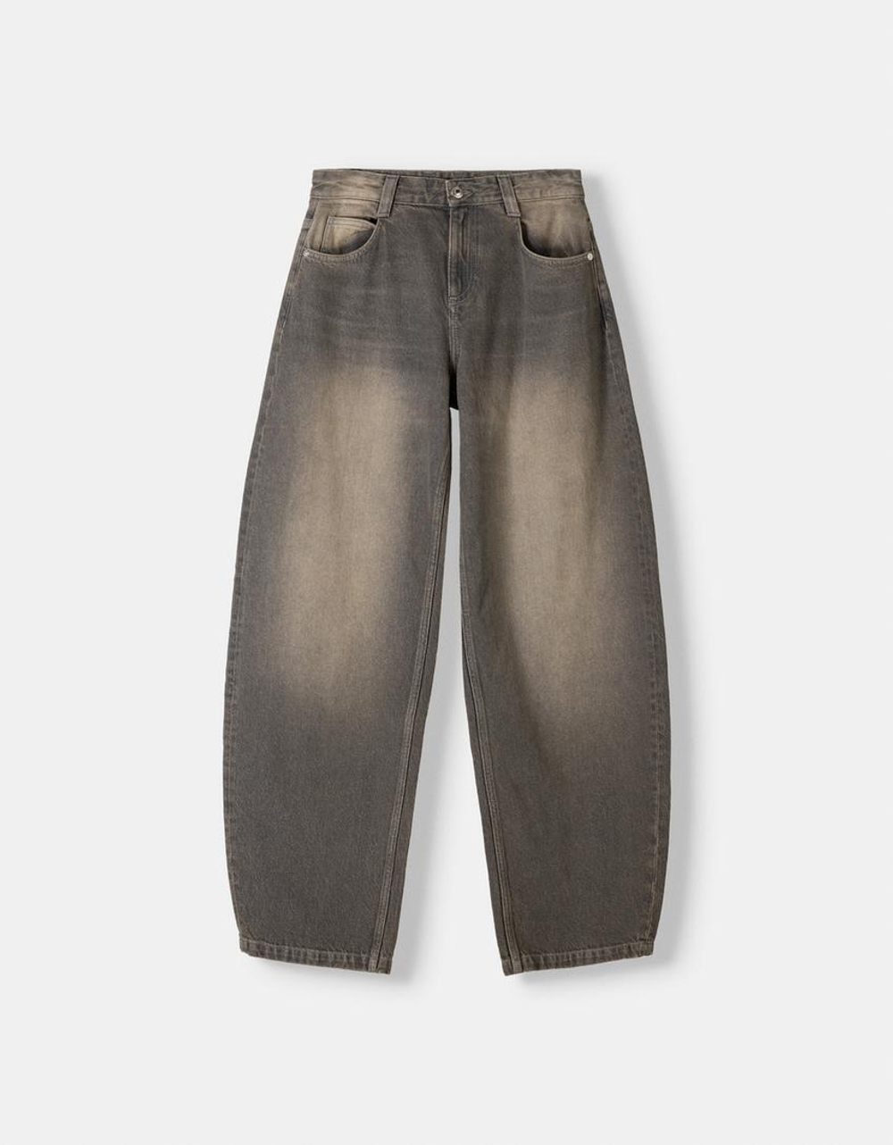 BERSHKA ДЖИНСЫ BALLOON, ТЕМНО-СЕРЫЙ