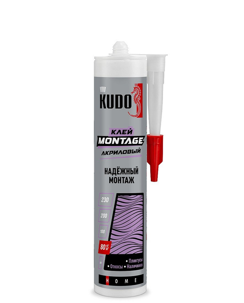 Клей KUDO HOME Мontage для надёжного монтажа, на акриловой основе, белый, 280 мл новинка!