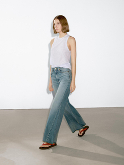 Massimo Dutti Расклешенные джинсы из хлопка с высокой посадкой, голубой