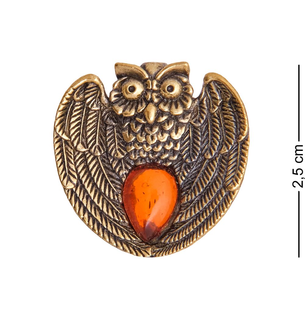 AM-3499 Брошь «Сова Капля» (латунь, янтарь)
