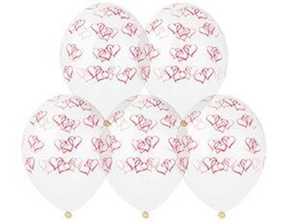 Шар (14"/36 см) Шелкография кристалл Сердца двойные кр 25 шт.