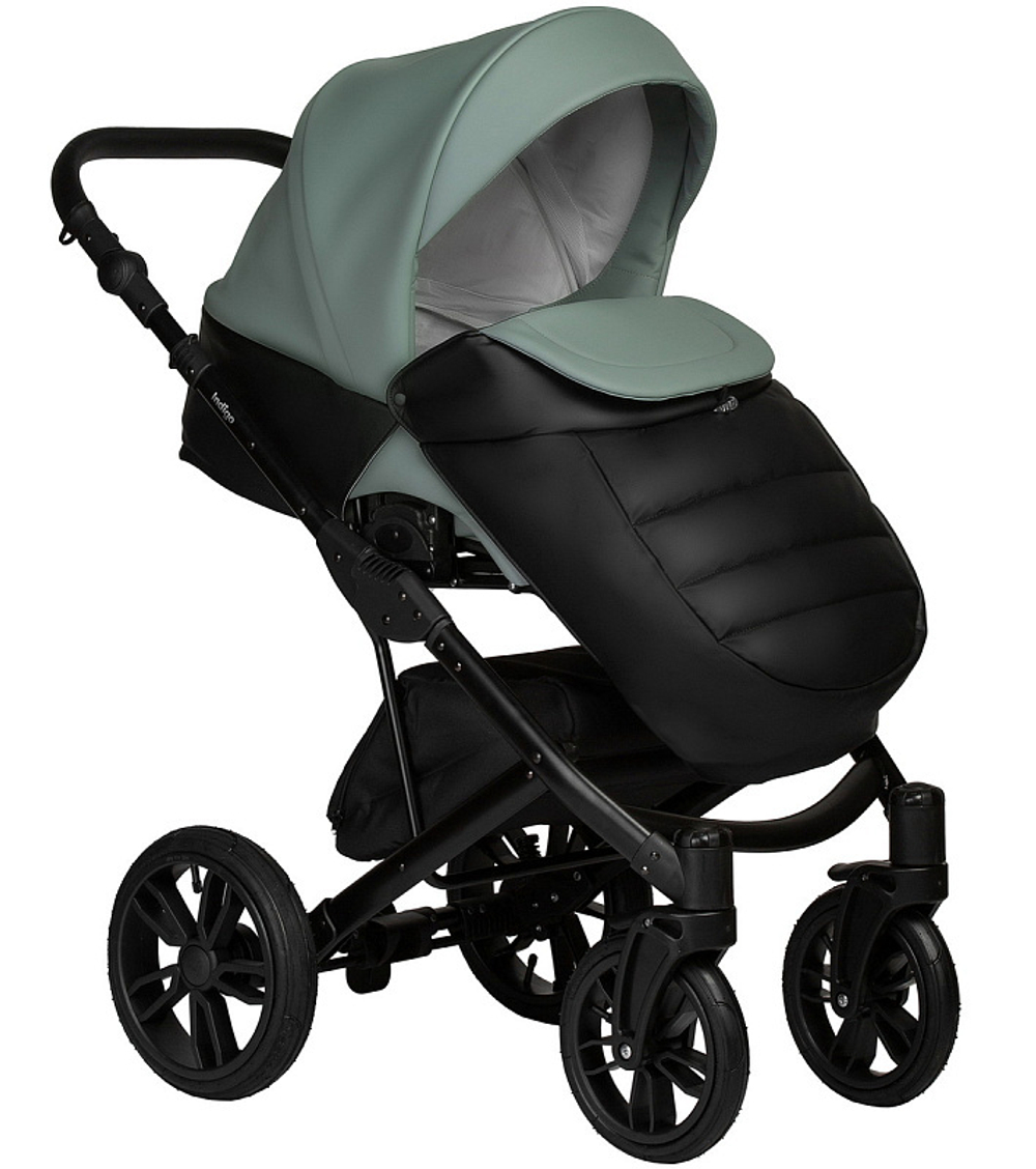 Детская коляска Indigo Mio Eco 2 в 1 05 черная кожа+шалфей кожа