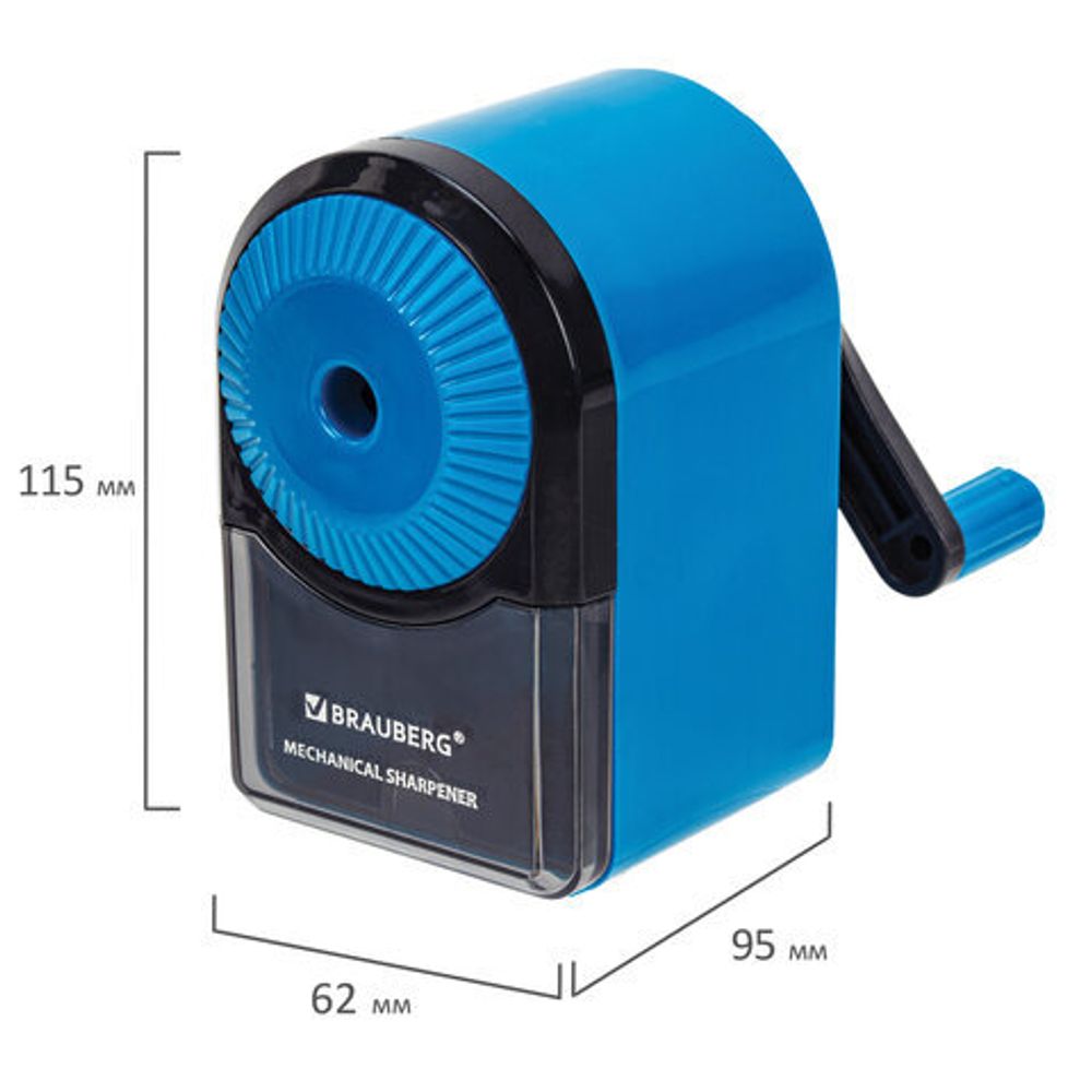 Точилка механическая BRAUBERG ULTRA для чернографитных и цветных карандашей, крепление к столу, цвет корпуса голубой с черным, 271342