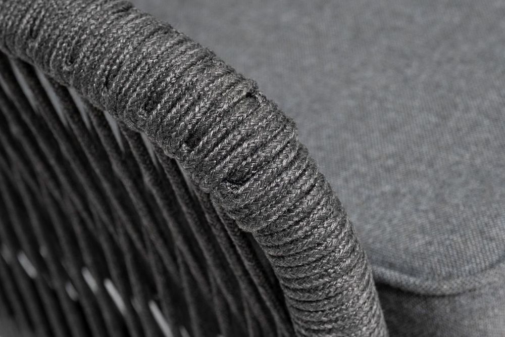 "Канны" диван модульный плетеный из роупа, каркас алюминий темно-серый (RAL7024) муар, роуп темно-серый круглый, ткань темно-серая 027