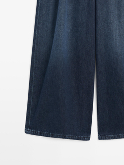 Massimo Dutti Джинсы с высокой талией, широкими штанинами и вытачками, темно-синий
