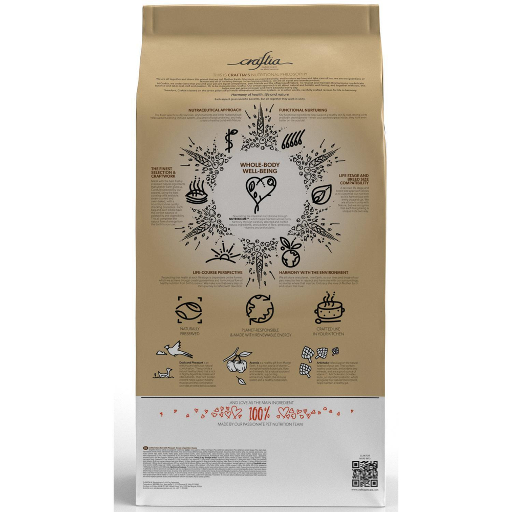 Корм для собак Craftia Natura, 7 кг, утка с фазаном