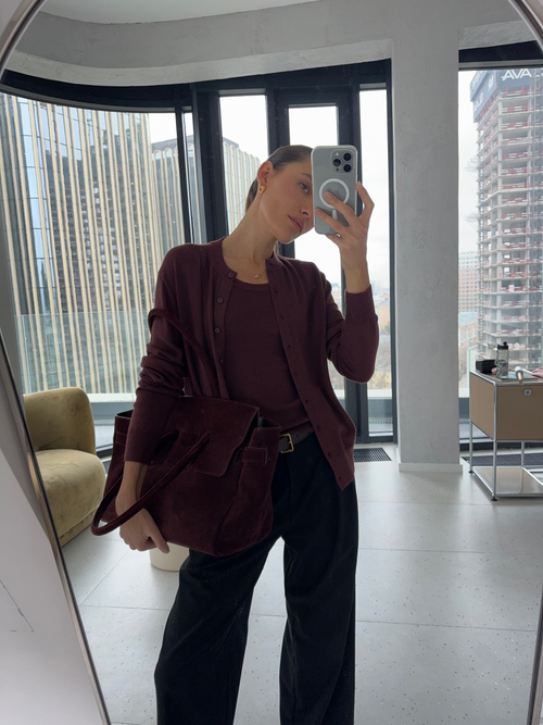 Кардиган из вискозы с шерстью бордовый