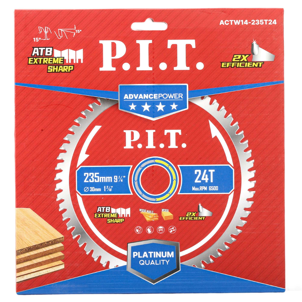Диск пильный по дереву PIT  235x30x1,8 мм, 24T Carbide, зуб ATB 15° (ACTW14-235T24)