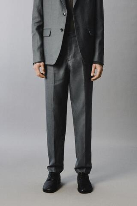 ZARA КОСТЮМНЫЕ БРЮКИ ИЗ 100% ЛЬНА, СЕРО-СИНИЙ