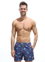 Синие пляжные шорты с принтом в виде цветных рыбок (Размер: M) (Цвет: синий)