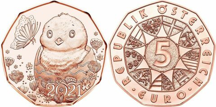 Австрия 5 евро, 2021 Маленькое чудо - Цыпленок UNC