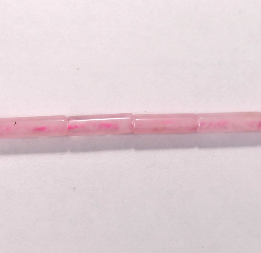 Бусина из кварца розового, фигурная, 4x13 мм (цилиндр, гладкая)
