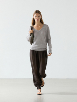 Massimo Dutti Вязаный свитер из льна с V-образным вырезом, серый