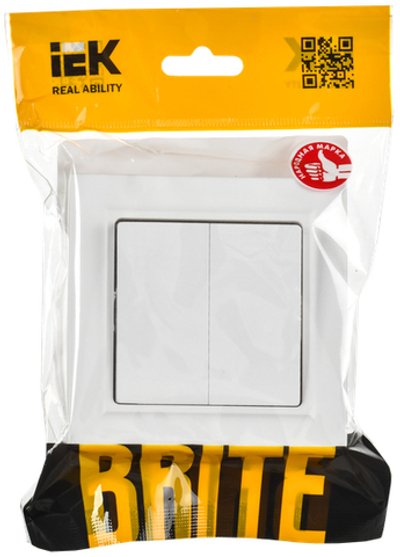 BRITE Выключатель 2-клавишный 10А в сборе ВСР10-2-0-БрАБ арктический белый IEK