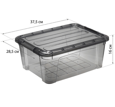 Ящик для хранения с замками КИП 11 л 375x285x160 чёрный прозрачный